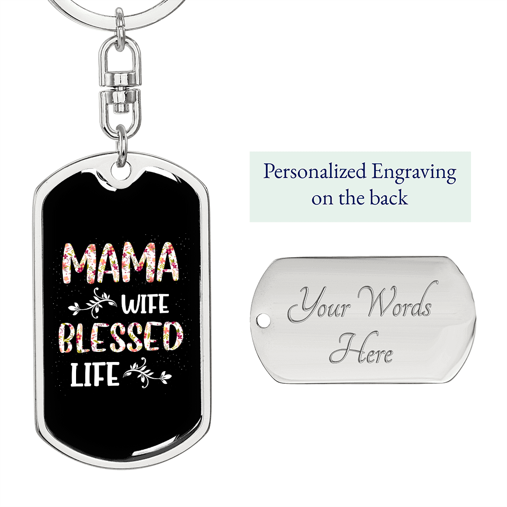 Blessed Wife Mama Mom Keychain Stainless Steel or 18k Gold Dog Tag Keyring-Express Your Love Gifts