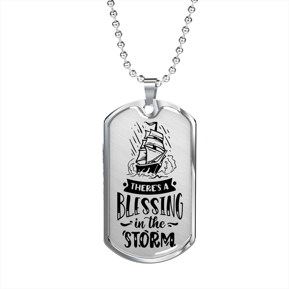 Blessing In The Storm Necklace Stainless Steel or 18k Gold Dog Tag 24" Chain-Express Your Love Gifts