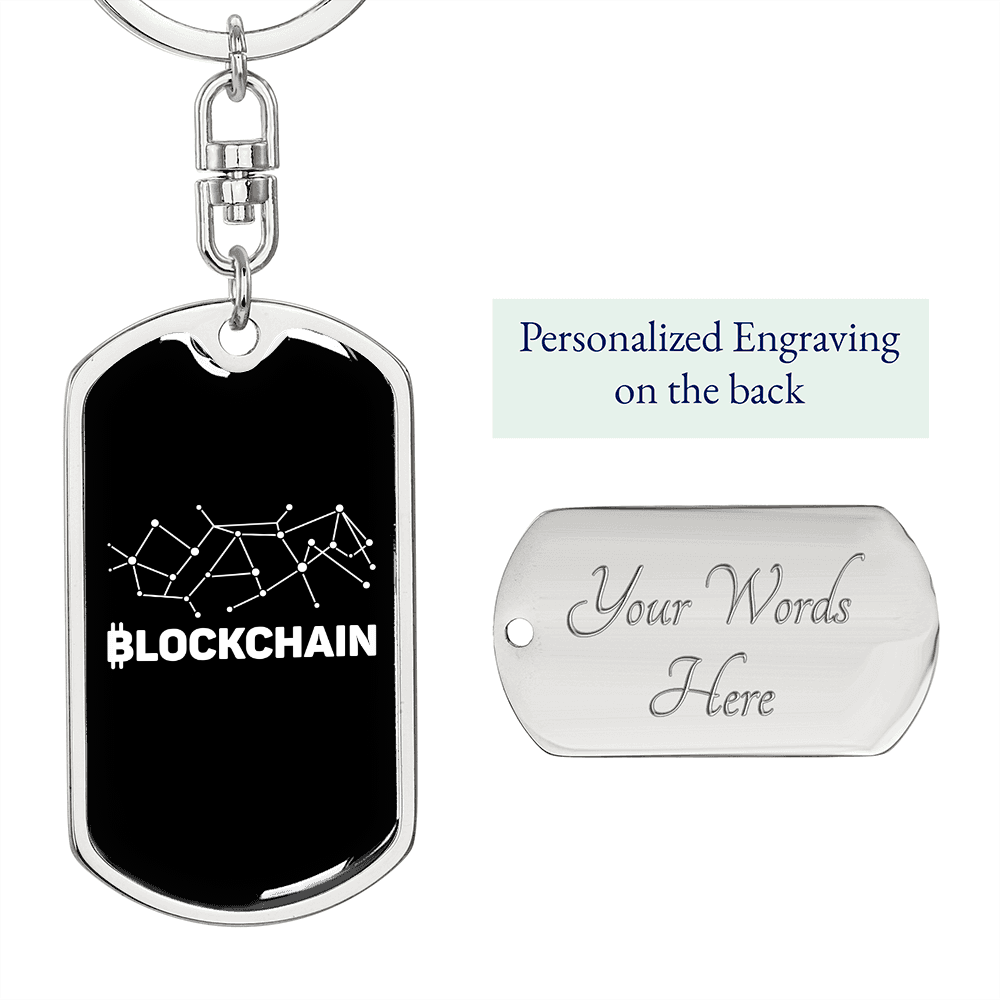 Blockchain Crypto Keychain Stainless Steel or 18k Gold Dog Tag Keyring-Express Your Love Gifts