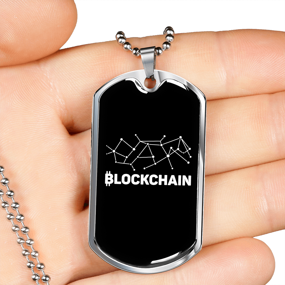 Blockchain Crypto Necklace Stainless Steel or 18k Gold Dog Tag 24" Chain-Express Your Love Gifts