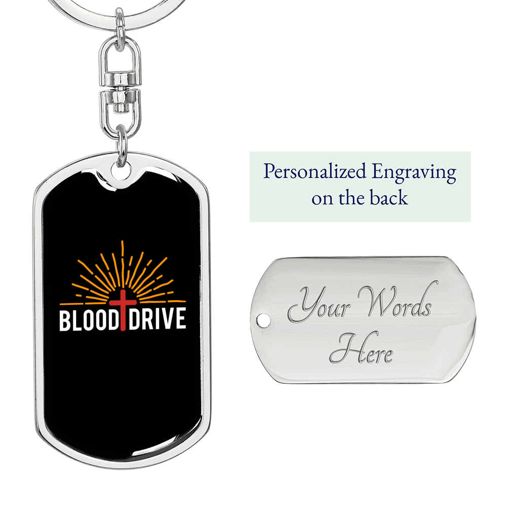Blood Drive Cross Keychain Stainless Steel or 18k Gold Dog Tag Keyring-Express Your Love Gifts
