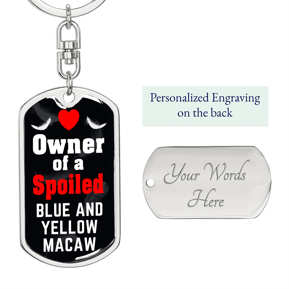 Blue And Yellow Macaw Bird Keychain Stainless Steel or 18k Gold Dog Tag Keyring-Express Your Love Gifts