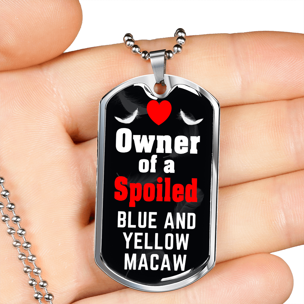 Blue And Yellow Macaw Bird Necklace Stainless Steel or 18k Gold Dog Tag 24" Chain-Express Your Love Gifts