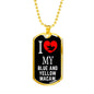 Blue And Yellow Macaw Necklace Stainless Steel or 18k Gold Dog Tag 24" Chain-Express Your Love Gifts