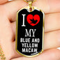 Blue And Yellow Macaw Necklace Stainless Steel or 18k Gold Dog Tag 24" Chain-Express Your Love Gifts