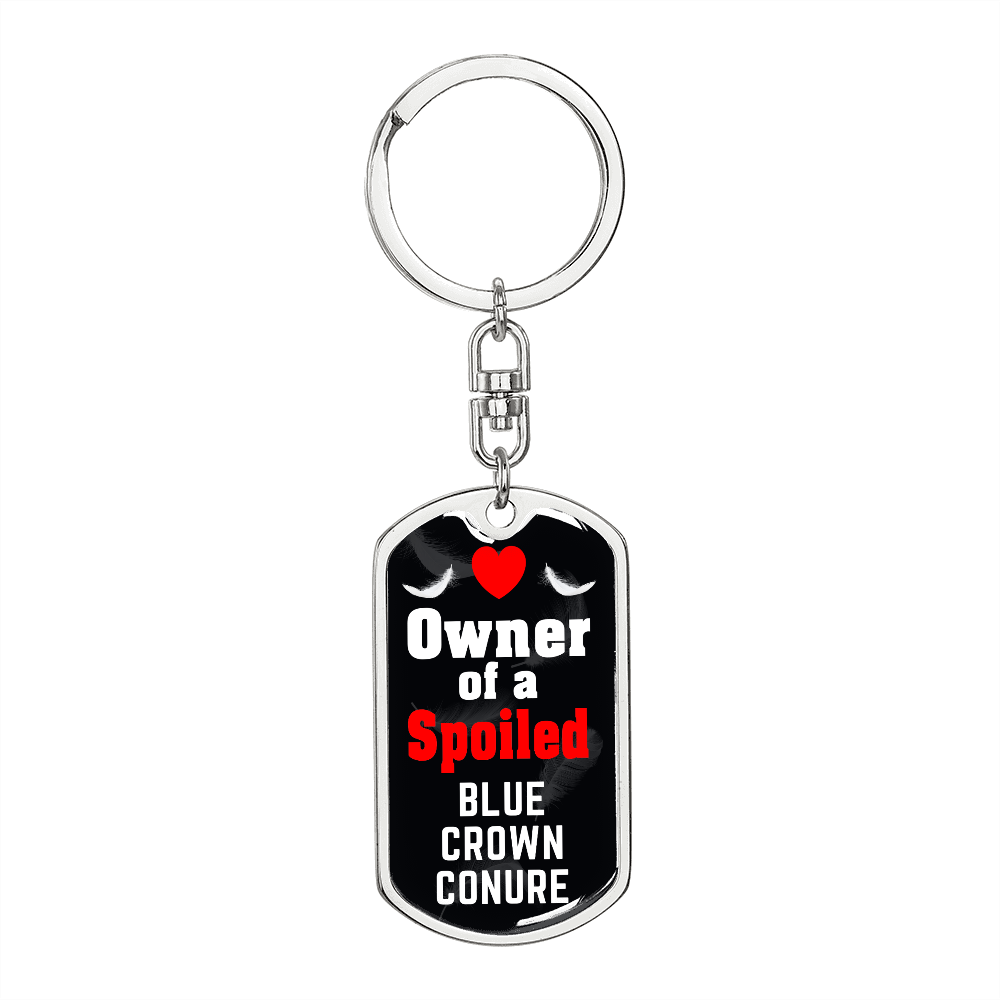 Blue Crown Conure Bird Keychain Stainless Steel or 18k Gold Dog Tag Keyring-Express Your Love Gifts