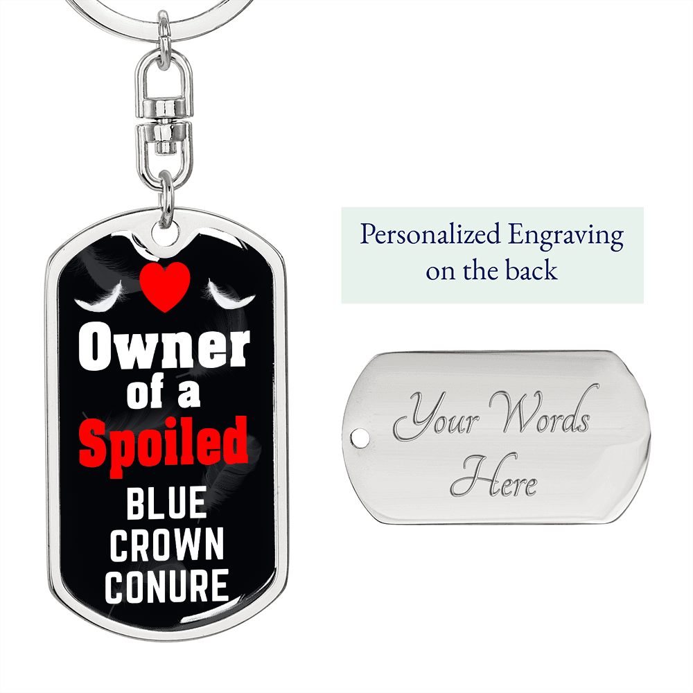 Blue Crown Conure Bird Keychain Stainless Steel or 18k Gold Dog Tag Keyring-Express Your Love Gifts