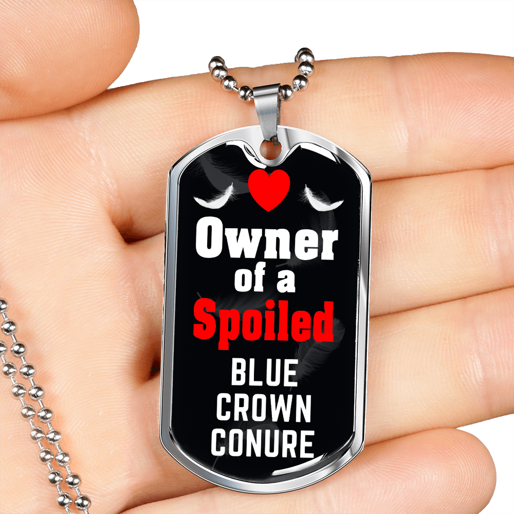 Blue Crown Conure Bird Necklace Stainless Steel or 18k Gold Dog Tag 24" Chain-Express Your Love Gifts