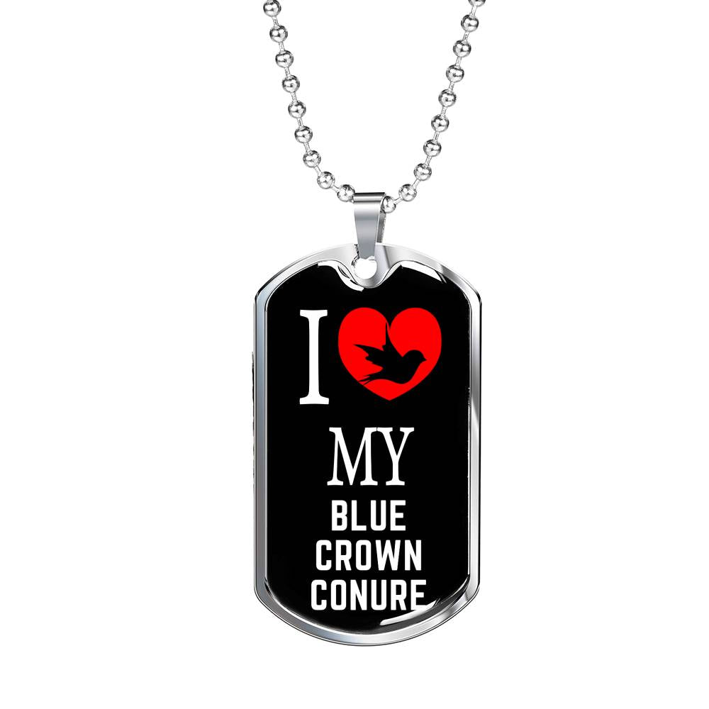 Blue Crown Conure Necklace Stainless Steel or 18k Gold Dog Tag 24" Chain-Express Your Love Gifts