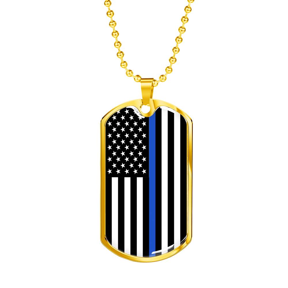 Blue Line Flag Necklace Blue Line Dog Tag Stainless Steel or 18k Gold Finish 24" Ball Chain-Express Your Love Gifts