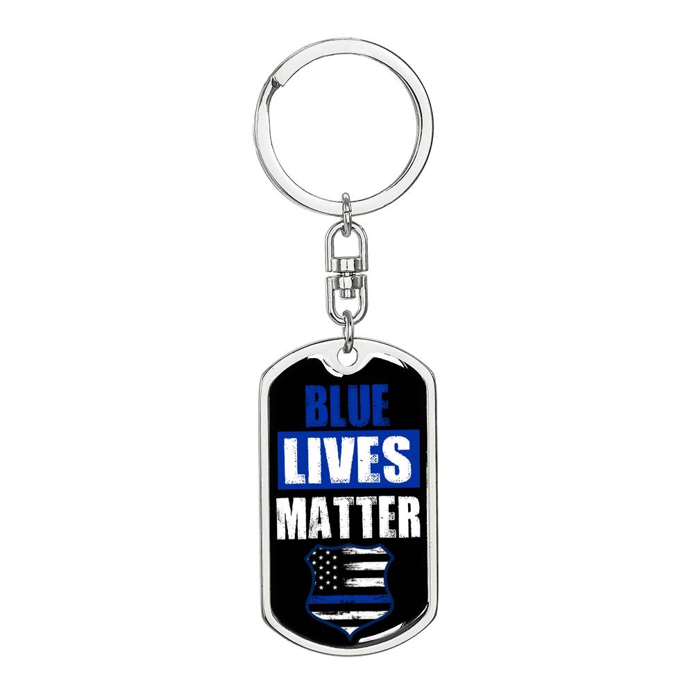 Blue Lives Matter Dog Tag Pendant Keychain Stainless Steel or 18k Gold-Express Your Love Gifts