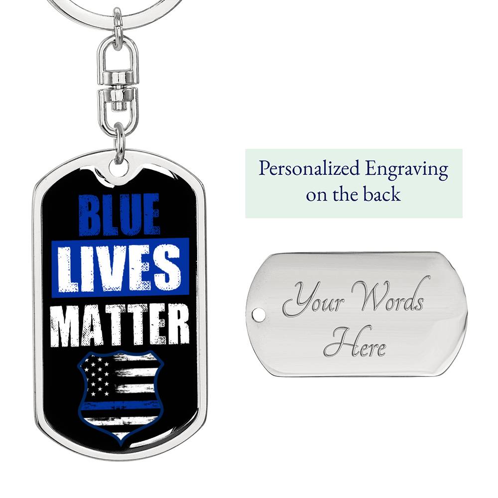 Blue Lives Matter Dog Tag Pendant Keychain Stainless Steel or 18k Gold-Express Your Love Gifts