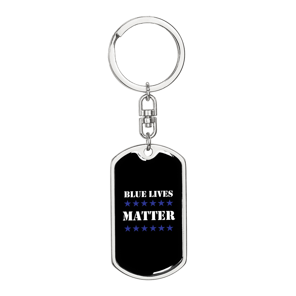 Blue Lives Matter Keychain Stainless Steel or 18k Gold Dog Tag Keyring-Express Your Love Gifts