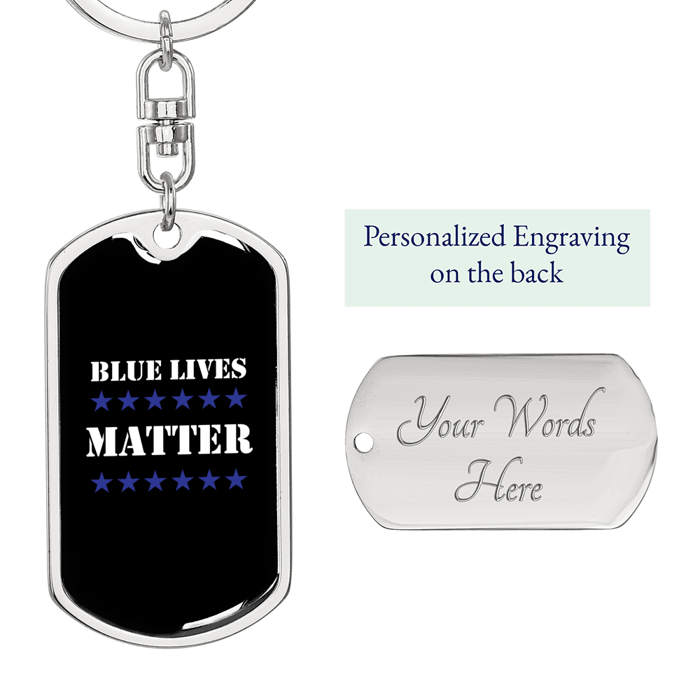 Blue Lives Matter Keychain Stainless Steel or 18k Gold Dog Tag Keyring-Express Your Love Gifts