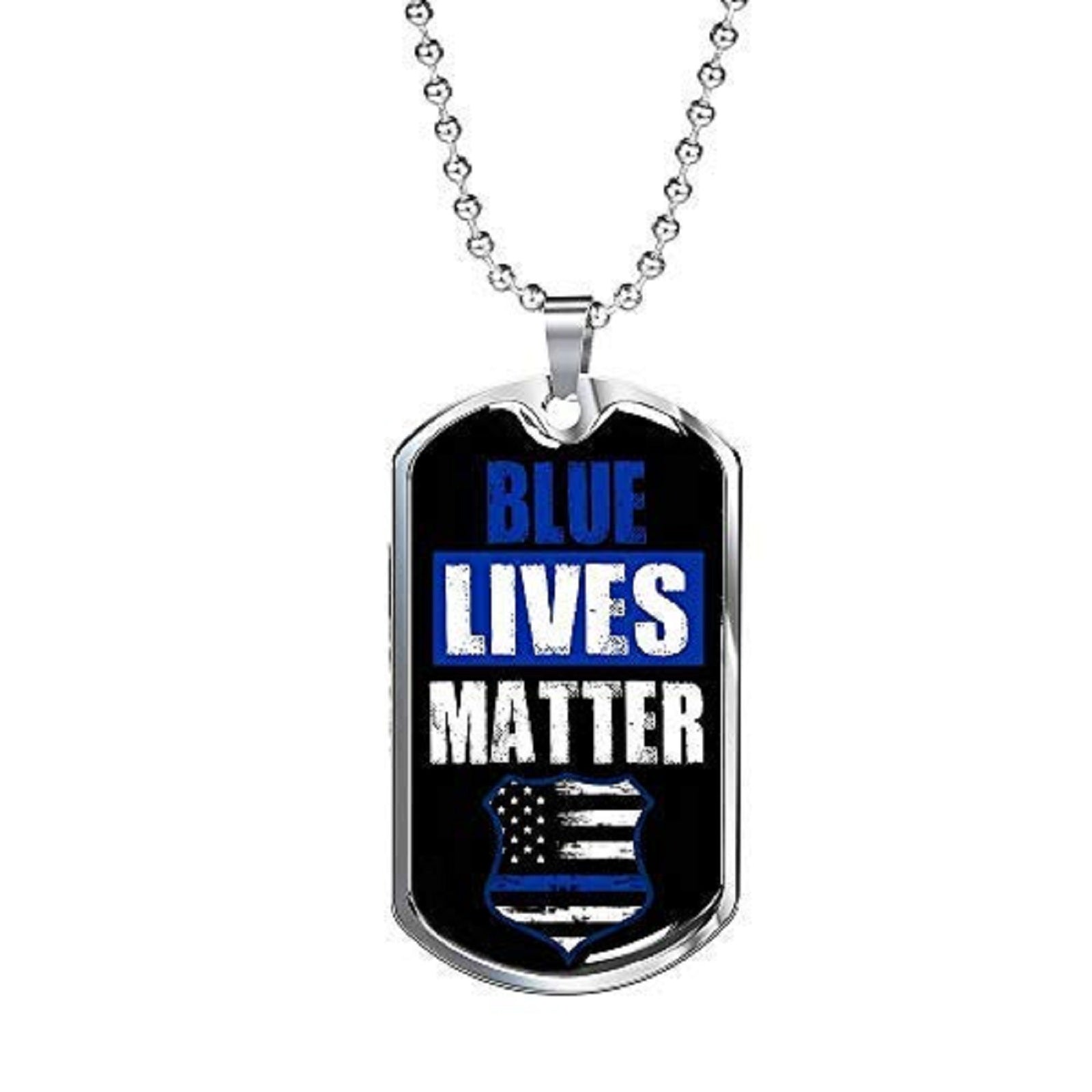 Blue Lives Matter Police Necklace Stainless Steel or 18k Gold Dog Tag 24" Chain-Express Your Love Gifts