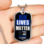 Blue Lives Matter Police Necklace Stainless Steel or 18k Gold Dog Tag 24" Chain-Express Your Love Gifts