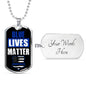 Blue Lives Matter Police Necklace Stainless Steel or 18k Gold Dog Tag 24" Chain-Express Your Love Gifts