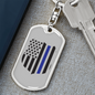 Blue Thin Line Badge Blue Keychain Stainless Steel or 18k Gold Dog Tag Keyring-Express Your Love Gifts
