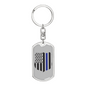 Blue Thin Line Badge Blue Keychain Stainless Steel or 18k Gold Dog Tag Keyring-Express Your Love Gifts