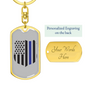 Blue Thin Line Badge Blue Keychain Stainless Steel or 18k Gold Dog Tag Keyring-Express Your Love Gifts