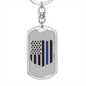 Blue Thin Line Badge Blue Keychain Stainless Steel or 18k Gold Dog Tag Keyring-Express Your Love Gifts