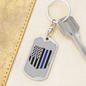 Blue Thin Line Badge Blue Keychain Stainless Steel or 18k Gold Dog Tag Keyring-Express Your Love Gifts