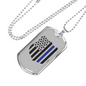 Blue Thin Line Badge Blue Necklace Stainless Steel or 18k Gold Dog Tag 24"-Express Your Love Gifts