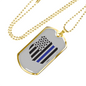 Blue Thin Line Badge Blue Necklace Stainless Steel or 18k Gold Dog Tag 24"-Express Your Love Gifts