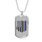 Blue Thin Line Badge Blue Necklace Stainless Steel or 18k Gold Dog Tag 24"-Express Your Love Gifts