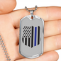 Blue Thin Line Badge Blue Necklace Stainless Steel or 18k Gold Dog Tag 24"-Express Your Love Gifts