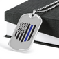 Blue Thin Line Badge Blue Necklace Stainless Steel or 18k Gold Dog Tag 24"-Express Your Love Gifts