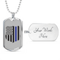 Blue Thin Line Badge Blue Necklace Stainless Steel or 18k Gold Dog Tag 24"-Express Your Love Gifts