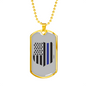 Blue Thin Line Badge Blue Necklace Stainless Steel or 18k Gold Dog Tag 24"-Express Your Love Gifts