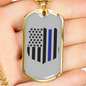 Blue Thin Line Badge Blue Necklace Stainless Steel or 18k Gold Dog Tag 24"-Express Your Love Gifts