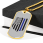 Blue Thin Line Badge Blue Necklace Stainless Steel or 18k Gold Dog Tag 24"-Express Your Love Gifts