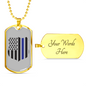 Blue Thin Line Badge Blue Necklace Stainless Steel or 18k Gold Dog Tag 24"-Express Your Love Gifts