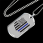 Blue Thin Line Badge Blue Necklace Stainless Steel or 18k Gold Dog Tag 24"-Express Your Love Gifts
