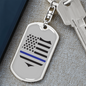 Blue Thin Line Badge Keychain Stainless Steel or 18k Gold Dog Tag Keyring-Express Your Love Gifts