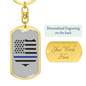 Blue Thin Line Badge Keychain Stainless Steel or 18k Gold Dog Tag Keyring-Express Your Love Gifts