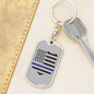 Blue Thin Line Badge Keychain Stainless Steel or 18k Gold Dog Tag Keyring-Express Your Love Gifts