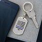 Blue Thin Line Badge Keychain Stainless Steel or 18k Gold Dog Tag Keyring-Express Your Love Gifts