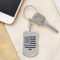 Blue Thin Line Badge Keychain Stainless Steel or 18k Gold Dog Tag Keyring-Express Your Love Gifts