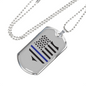 Blue Thin Line Badge Necklace Stainless Steel or 18k Gold Dog Tag 24"-Express Your Love Gifts
