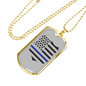 Blue Thin Line Badge Necklace Stainless Steel or 18k Gold Dog Tag 24"-Express Your Love Gifts
