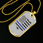 Blue Thin Line Badge Necklace Stainless Steel or 18k Gold Dog Tag 24"-Express Your Love Gifts