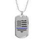 Blue Thin Line Badge Necklace Stainless Steel or 18k Gold Dog Tag 24"-Express Your Love Gifts
