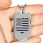Blue Thin Line Badge Necklace Stainless Steel or 18k Gold Dog Tag 24"-Express Your Love Gifts