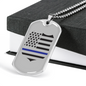 Blue Thin Line Badge Necklace Stainless Steel or 18k Gold Dog Tag 24"-Express Your Love Gifts