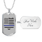 Blue Thin Line Badge Necklace Stainless Steel or 18k Gold Dog Tag 24"-Express Your Love Gifts
