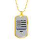 Blue Thin Line Badge Necklace Stainless Steel or 18k Gold Dog Tag 24"-Express Your Love Gifts